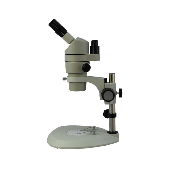 8X-80X Widefield Parallel Zoom Stereo Microscope, Trinocular, Post Stand, Compensating 45° Viewing Angle