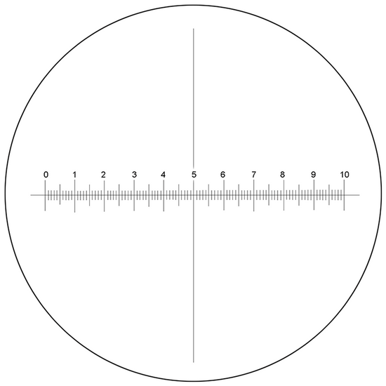 Microscope Eyepiece Reticle Cross Line Micrometer Ruler, X-Axis Crosshair Scale Dia. 24mm, 10mm/100 Div.