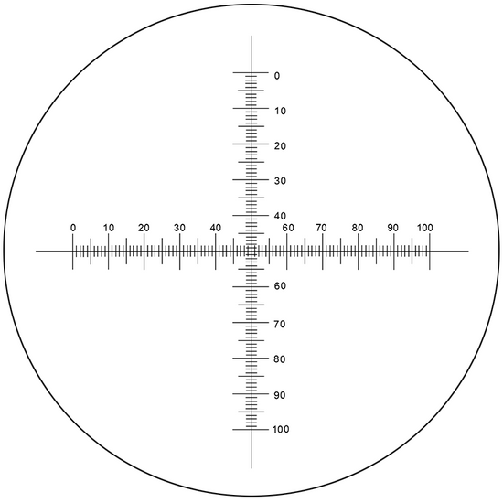 Microscope Eyepiece Reticle Cross Line Micrometer Ruler, Dual Axis Crosshair Scale Dia. 27mm, 10mm/100 Div.
