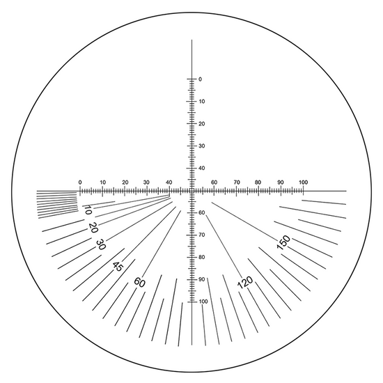 Microscope Eyepiece Reticle Cross Line Micrometer Ruler, 180° Angle, Dual Axis Crosshair Scale Dia. 27mm, 10mm/100 Div.