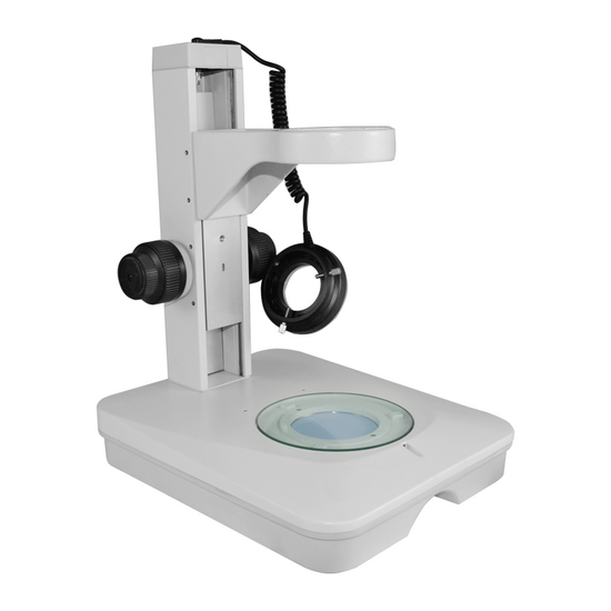 Microscope Track Stand, 76mm Fine Focus Rack, LED Ring Light, LED Light Base (Dimmable)