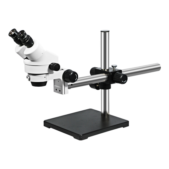 7X-45X Widefield Zoom Stereo Microscope, Binocular, Single Arm Boom Stand (Siedentopf)