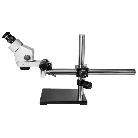 7X-45X Widefield Zoom Stereo Microscope, Binocular, Single Arm Boom Stand (Siedentopf)