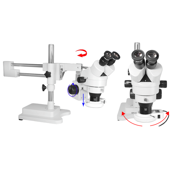 3.5X-45X Widefield Zoom Stereo Microscope, Binocular, Double Arm Boom Stand, LED Light