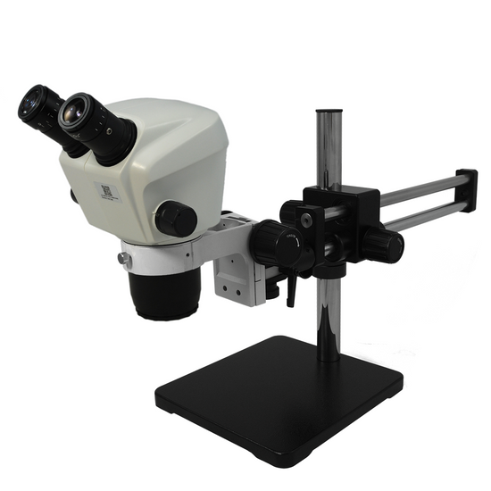 7X-45X Widefield Zoom Stereo Microscope, Binocular, Double Arm Boom Stand (Adjustable Eyepiece)