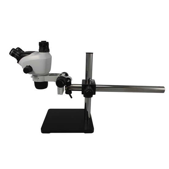 6.6X-51X Widefield Zoom Stereo Microscope, Trinocular, Single Arm Boom Stand