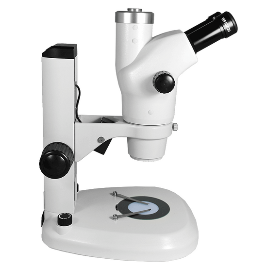 6X-50X Widefield Zoom Stereo Microscope, Trinocular, Track Stand, LED Top and Bottom Light