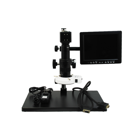 0.35X-2.25X LED Industrial Inspection Video Zoom Microscope, Post Stand + Digital Camera + 8 in. Monitor