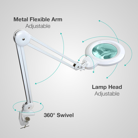 3 Diopter (1.75X) LED Magnifying Lamp with Clamp - 7-inch Glass Lens (Removable)