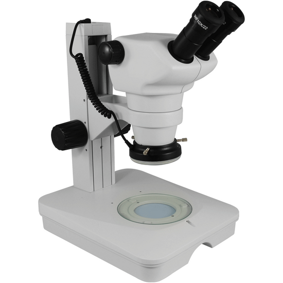 8X-50X Widefield Zoom Stereo Microscope, Binocular, Track Stand (Track Length 300mm) LED Ring Light and Bottom Light, Rectangle Base