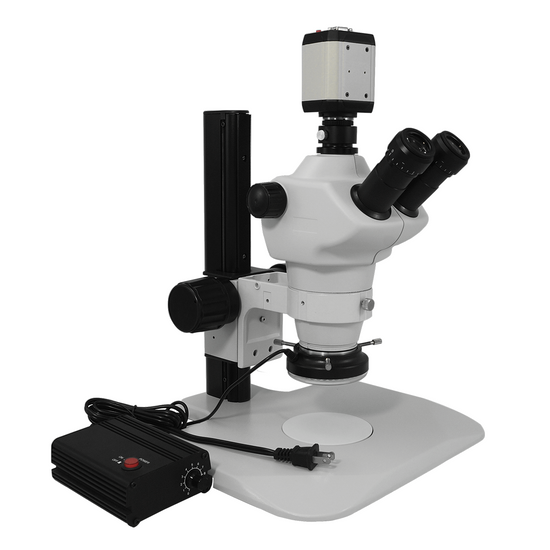 8X-50X Widefield Zoom Stereo Microscope, Trinocular, Track Stand, LED Ring Light + 2M VGA Digital Camera