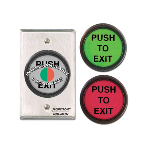Securitron PB5 Push Button, Red/Green/Blue ADA, Satin Stainless Steel