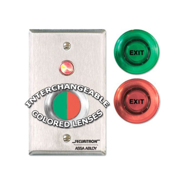 Securitron PB Series Push Buttons, Red/Green, Satin Stainless Steel
