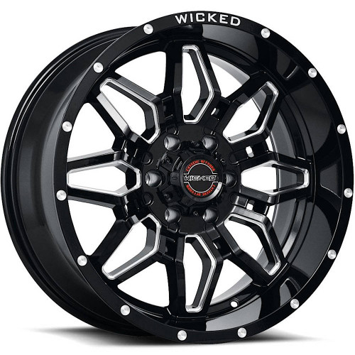 Wicked Offroad W909 22x12 Black Milled Wheel Wicked Offroad W909 8x180  -44 W909B222880-44GBMW