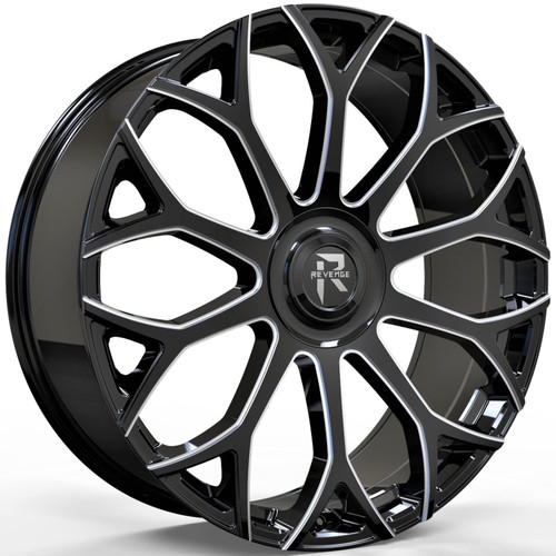 Revenge Luxury RL-105 24x9 Black Milled Wheel Revenge Luxury RL-105 5x115 5x120 15 RL105-24905115120+15BMW-FCAP