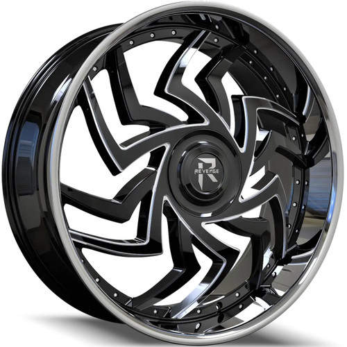 Revenge Luxury RL-107 24x9 Black Milled Wheel Revenge Luxury RL-107 5x115 5x120 15 RL107-24905115120+15BMWSSL-FCAP