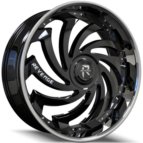 Revenge Luxury RL-108 26x9.5 Gloss Black Wheel Revenge Luxury RL-108 5x5 5x5.5 15 RL108-269551271397+15BSSL-FCAP