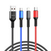 Awei CL-971, 120CM, 2.4A, 3 in 1 USB Fast Multi Charging Cable For Type C, Lightning And Micro