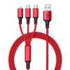 Multi fast charging cable with 3in1 connectors, Lighting / Micro / Type C Red Color Mobile Accessories