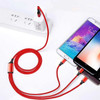 Multi fast charging cable with 3in1 connectors, Lighting / Micro / Type C Red Color Mobile Accessories