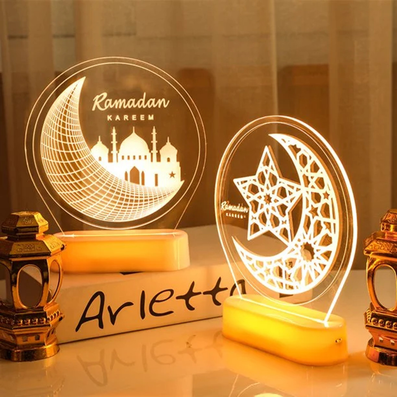 Led Lune Lampe Ramadan Décoration 25.5 * 18cm Eid Mubarak 3d Lune
