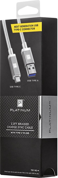 Platinum 1m (3.3 ft.) USB-A to Type-C Braided Cable -Silver