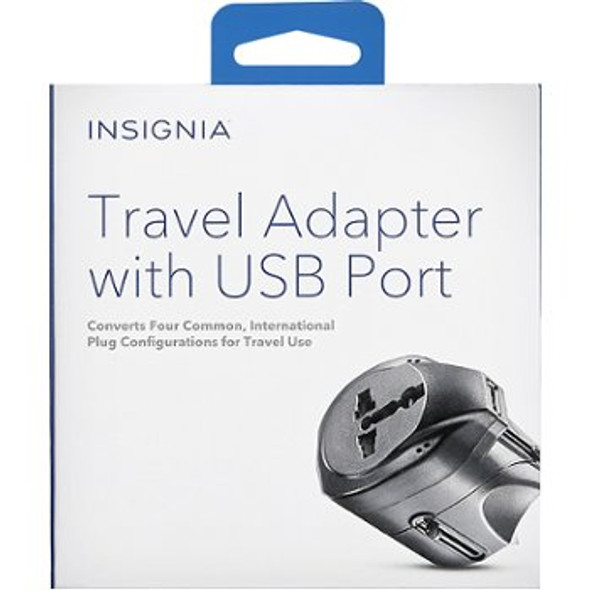 INSIGNIA - Travel Power Adapter With USB- Black