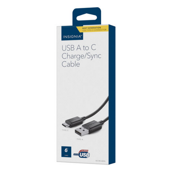 INSIGNIA - Insignia 1.8m (6 ft.) USB A 2.0 to C Charge/Sync Cable

Charge and sync your USB-C devices with this Insignia 1.8m (6 ft.) USB-A 2.0 to USB-C cable.