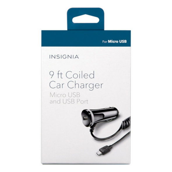 INSIGNIA Coiled Car Charger Adapter 9ft
