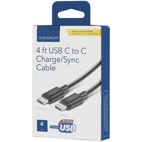 INSIGNIA 1.2m (4 ft.) USB C to C Charge/Sync Cable - Black