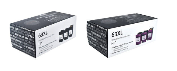 Compatible Set HP 63XL  3 Pieces  Black With One Head & 3 Pieces  Tri Color With One Head Yield Ink Cartridge - Premium  Ink