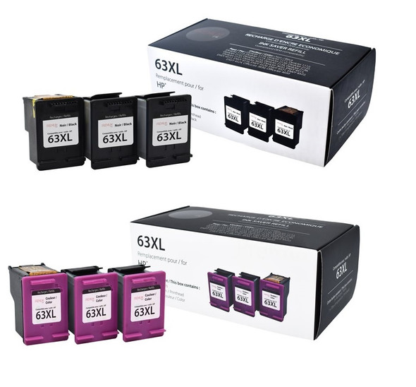 Compatible Set HP 63XL  3 Pieces  Black With One Head & 3 Pieces  Tri Color With One Head Yield Ink Cartridge - Premium  Ink