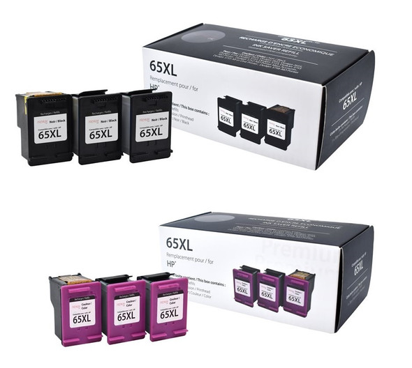 Compatible Set HP 65XL  3 Pieces  Black With One Head & 3 Pieces  Tri Color With One Head Yield Ink Cartridge - Premium  Ink