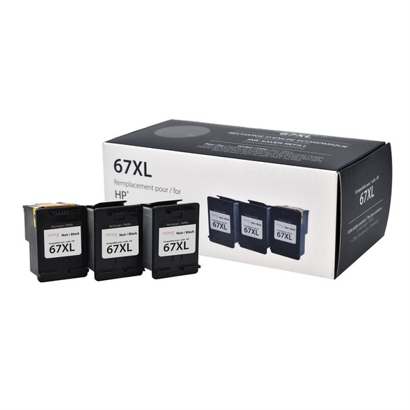 Compatible 3 Pieces Pack HP 67XL black & One Head Yield Ink Cartridge - Premium Ink