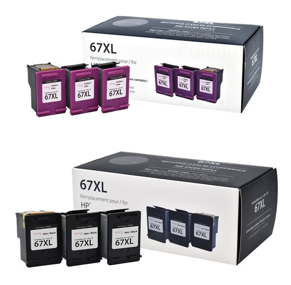 Compatible Set HP 67XL  3 Pieces  Black With One Head & 3 Pieces  Tri Color With One Head Yield Ink Cartridge - Premium  Ink