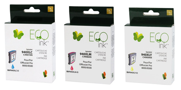 Compatible Set Pack Tricolor  HP 940XL( Magenta ,Yellow ,Cyan) Ink  Cartridge - Eco Ink