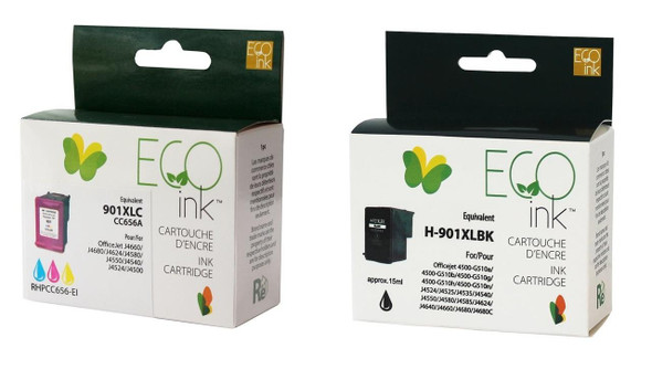Eco Ink Compatible Set Pack HP 901XL Tri color and Black Ink Cartridge - Eco Ink