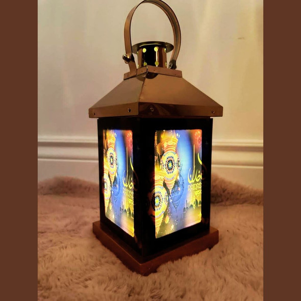 A visually captivating gold lantern, perfect for Ramadan celebrations.