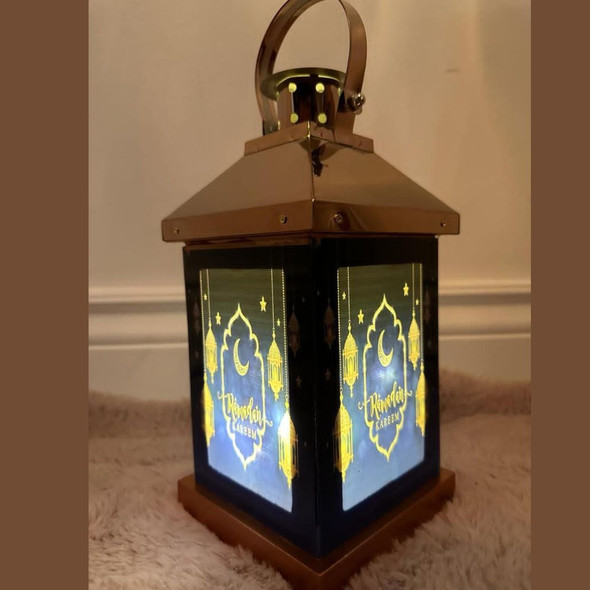 Elegant blue and gold lantern - ideal for Ramadan celebrations.