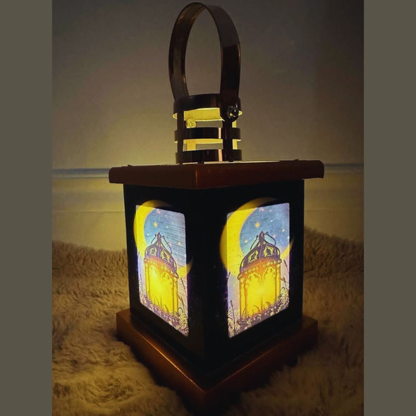 Muslim LED Lantern Lamp with gold design - perfect for Ramadan ambiance.
