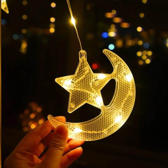 Illuminate your home with our Ramadan Crescent Moon Star LED Curtain Lights.