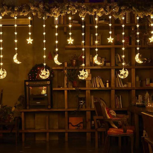 Brighten your space with our Ramadan Crescent Moon Star LED Curtain Lights.