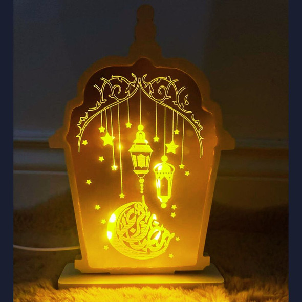 Ramadan Eid Wooden LED Lantern for Home Table Decoration