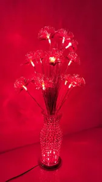 LED Fiber Optic artificial Flowers in a Crystal Vase - Red Color