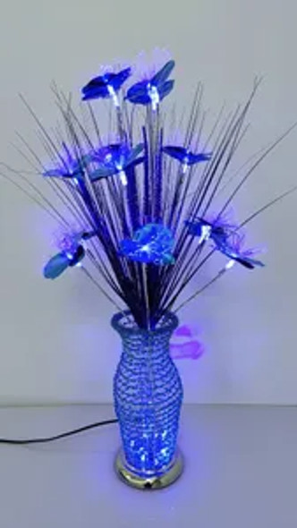 LED Fiber Optic artificial Flowers in a Crystal Vase - Purple Color