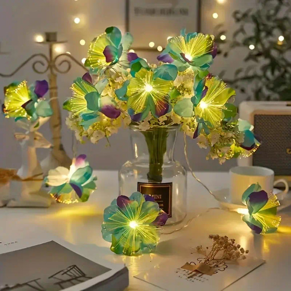 Artificial flower fiber LED light Green Color