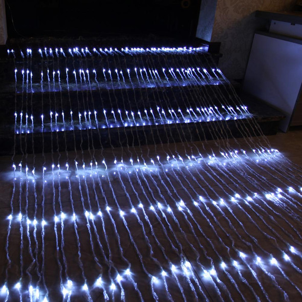 3x3 Meter White LED Curtain Lights with Waterfall/Snowing Effect, Waterproof PVC for Outdoor & Indoor Use