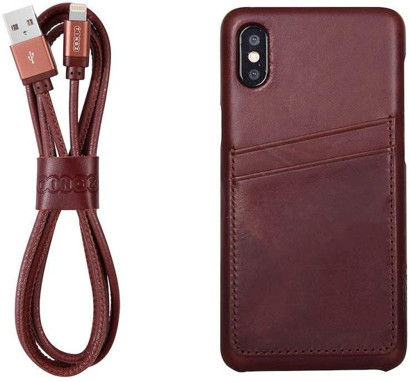 Tingz iPhone (XS) Leather Case + 1.2m Lightning Cable Bundle Brown