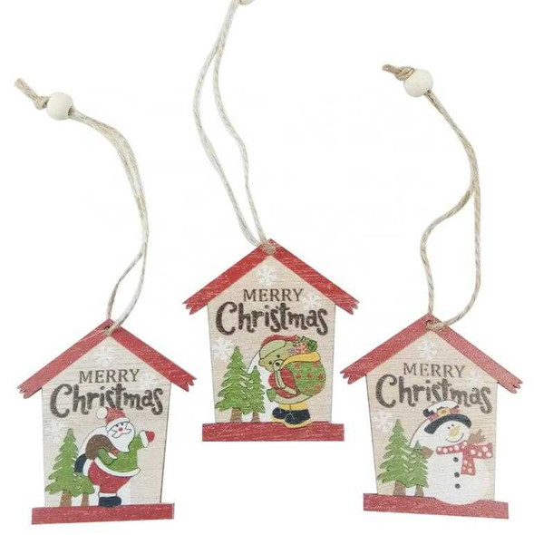 Christmas Tree Wooden Hanging Danglers, 3Pcs/Set, Design #1