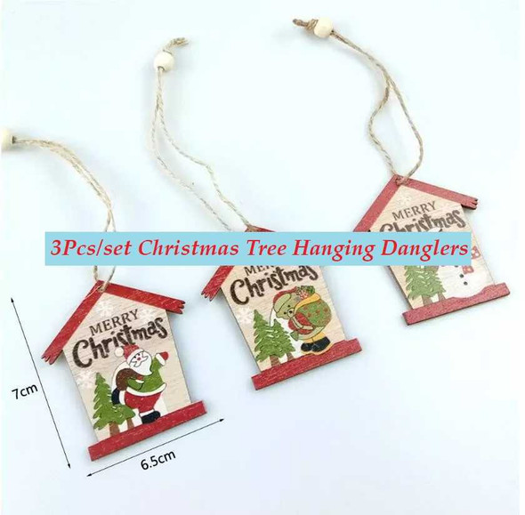 Christmas Tree Wooden Hanging Danglers, 3Pcs/Set, Design #1